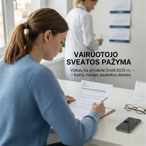 Infografika: vairuotojo sveikatos patikros procesas ir elektroninė pažyma