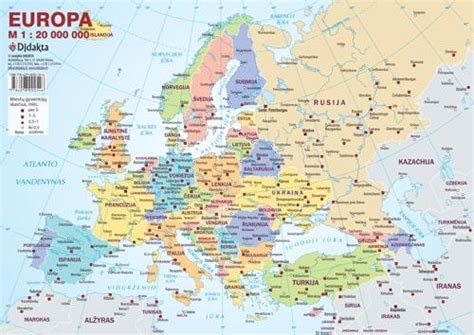 Europos žemėlapis su pavaizduota šalių aprėptimi