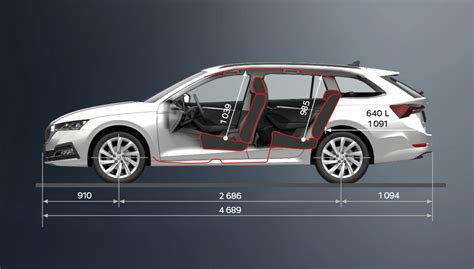 Schema: Škoda Octavia IV Scout matmenų schema su pagrindiniais parametrais.