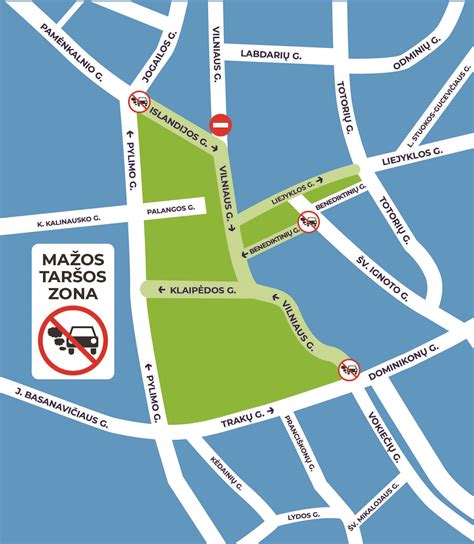 Miesto žemėlapis su mažos taršos zonomis Vilniuje