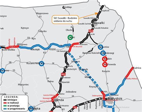 interaktyvus Lenkijos kelių žemėlapis su pažymėtais Via Baltica ir S61 maršrutais