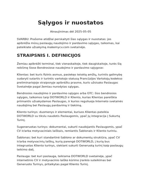 Sutarties sąlygos ir nuostatos