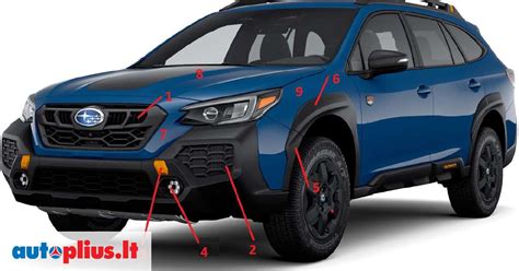Subaru Outback automobilio priekinė dalis su išraiškingu dizainu