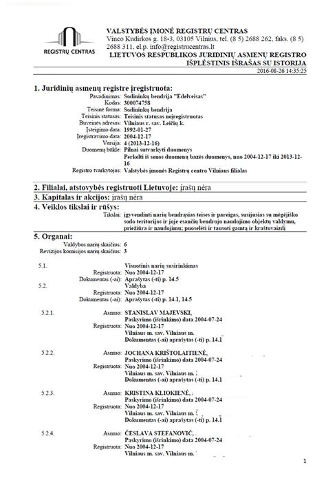 Lietuvos Respublikos juridinių asmenų registro išrašas