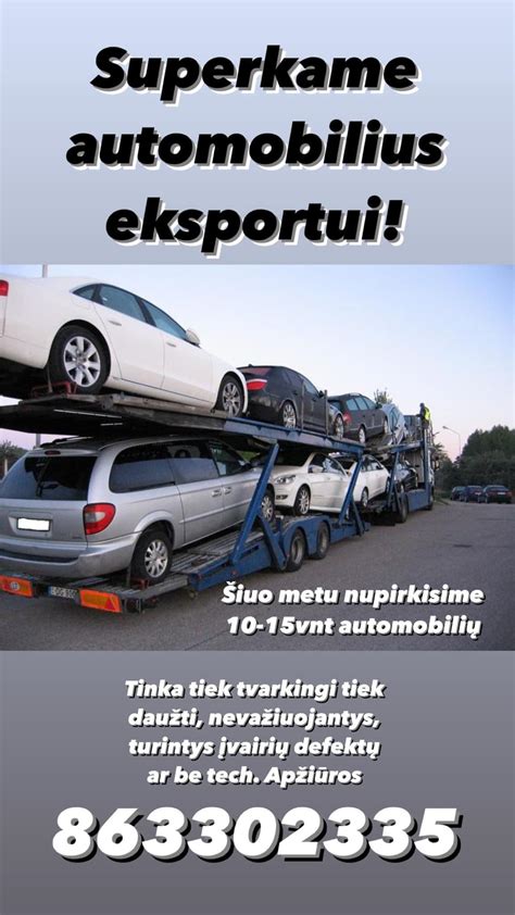 Infografika, iliustruojanti įvairių būklių automobilius, tinkamus supirkimui