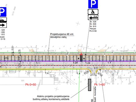 Stovėjimo stabdžio suporto pjūvio schema su pažymėtu velenėliu