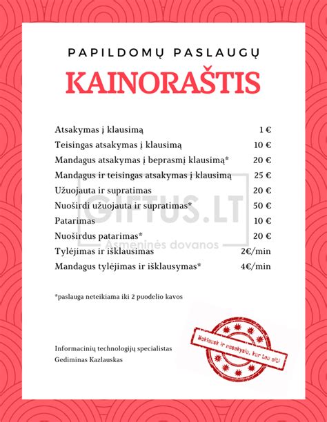 autoserviso kainoraštis
