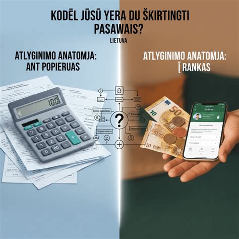 schema, iliustruojanti dienpinigių ir bazinio atlyginimo santykį bei mokesčių mokėjimą