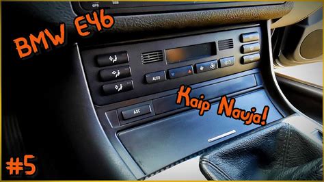 BMW E46 salono nuotrauka su pakeistu radijo rėmeliu