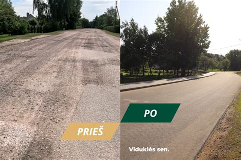 Nuotrauka, vaizduojanti kelio remonto darbus ir kirtimui pažymėtus medžius.