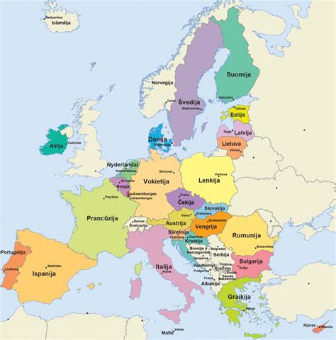 Žemėlapis: Europos šalys, iš kurių importuojami automobiliai