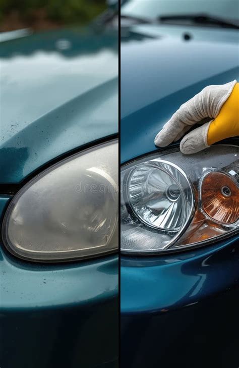 Photo showing a before-and-after comparison of a car headlight, one side hazy, the other clear and polished