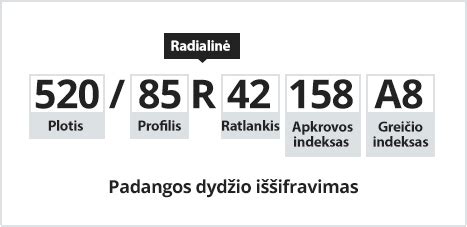 Infografika su apkrovos ir greičio indeksų lentelėmis