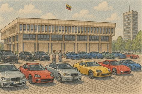 Tematinė iliustracija: Įvairių transporto priemonių ekspozicija automobilių centre