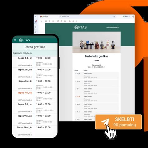 Ekrano nuotrauka arba schema, demonstruojanti programos OPTAS funkcionalumą darbo grafikų sudarymui