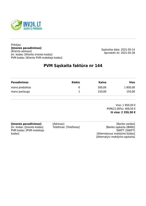 Autoserviso išrašyta sąskaita faktūra su reikiamais rekvizitais