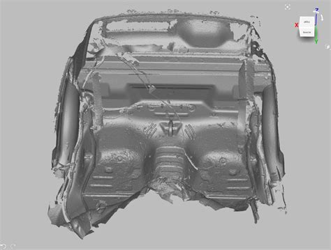 3D skenerio darbas atliekant automobilio detalės skenavimą