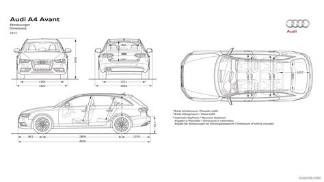 Table of Audi A4 wheel dimensions by model year