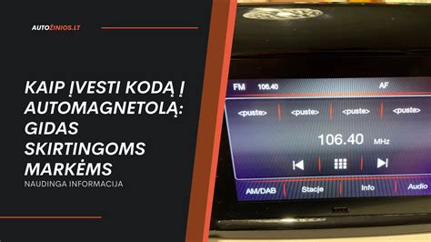 Ilustracija, kaip įvesti kodą automobilio magnetolai, parodant mygtukų seką