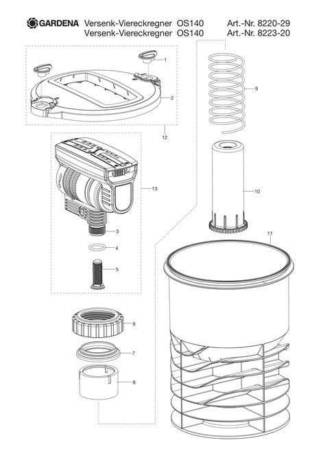 GARDENA OS 140 purkštuko montavimo schema