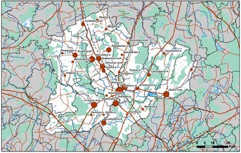 Žemėlapis su Kėdainių rajono vietovėmis, kur teikiamos automobilių transportavimo paslaugos