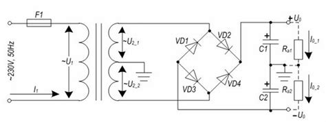 Elektroninės schemos brėžinys su komponentais