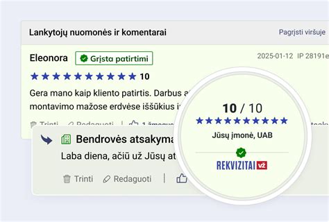 Klientų atsiliepimų žvaigždutės ir komentarai