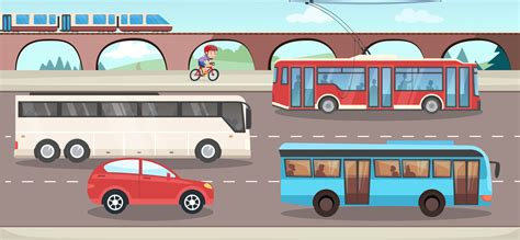Teminis paveikslėlis, iliustruojantis skirtingas transporto priemones: automobilį, motociklą, traktorių ir autobusą