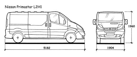 Nissan Primastar L2H1 kėbulo schema su matmenimis