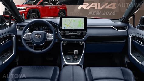 Toyota RAV4 2026 interjero nuotrauka, rodanti didelius skaitmeninius ekranus ir patogias sėdynes