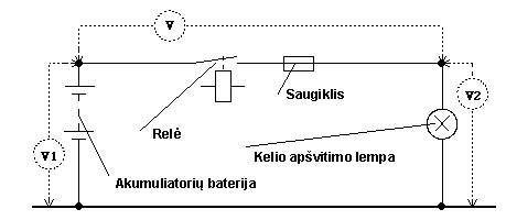 baterijos schemos ir įspėjimo lemputės pavyzdys