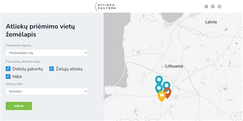 Žemėlapis su pažymėtomis didelių gabaritų atliekų surinkimo aikštelių vietomis