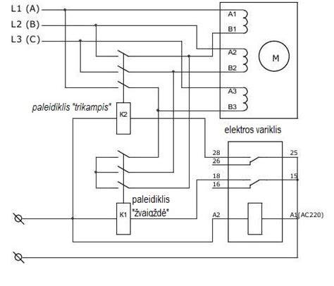 Schemos pavyzdys: elektros schema su pažymėtomis atkarpomis