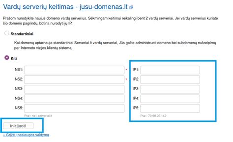Schema: Domeno nukreipimas keičiant vardų serverius