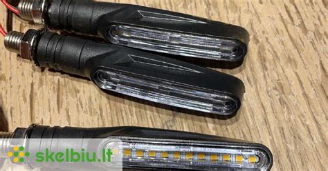Motociklo LED posūkių signalų gaminio pakuotė su homologacijos žymėmis