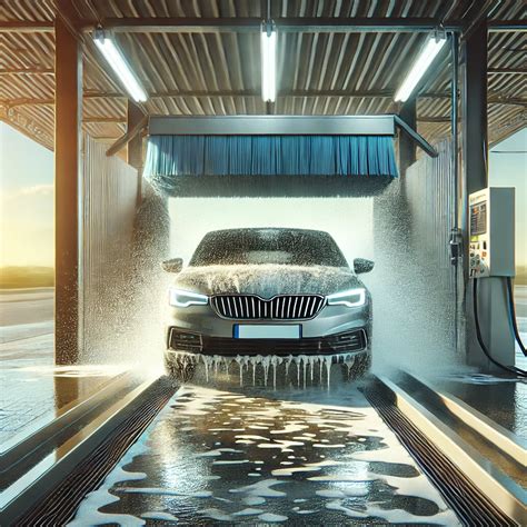 Teminė nuotrauka: moderni automobilių plovykla su plaunamu automobiliu