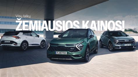 Tematinė Kia automobilių grupės nuotrauka su įvairiais modeliais