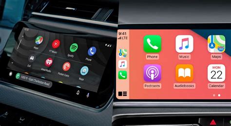 Iliustracija, demonstruojanti Android Auto ir Apple CarPlay sąsajas automobilyje