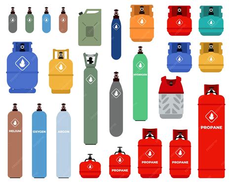 Scheme of different types of gas cylinders with dimensions