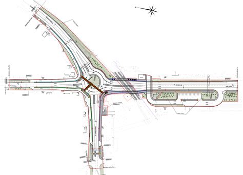 schema: dviejų lygių sankryžos projektinis brėžinys su tuneliu ir viaduku