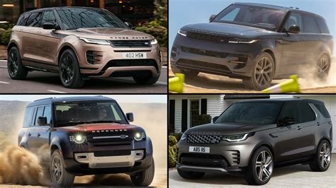 Populiarių Land Rover modelių (Defender, Discovery, Range Rover) palyginamoji schema