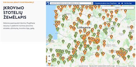 Lietuvos žemėlapis su elektromobilių įkrovimo stotelėmis