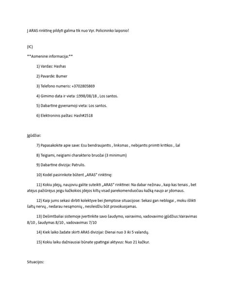 Pavyzdys: anketos forma su klausimais.