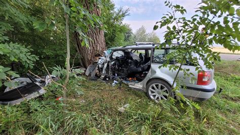 automobilis, atsitrenkęs į medį, avarijos vietoje