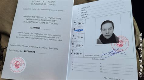 Pavyzdys: oficialus Regitroje išduotas tarptautinis vairuotojo pažymėjimas