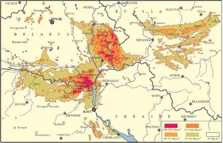 Žemėlapis, rodantis radiacijos išplitimą po Černobylio avarijos.