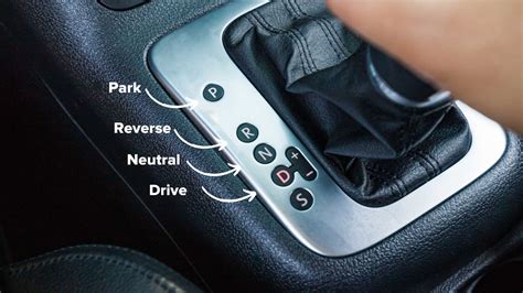 Infographic showing the location of the emergency release slot for an automatic gear shifter