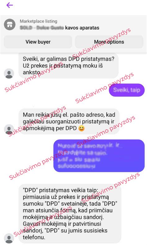 Sukčiavimo SMS pavyzdys