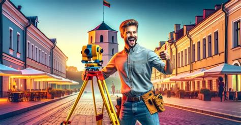 matininkas su geodeziniais prietaisais, lazerinis skeneris