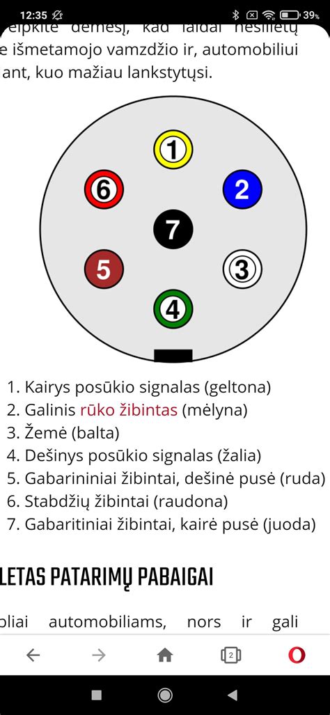 Schema: Priekabos elektros rozetės jungčių išdėstymas
